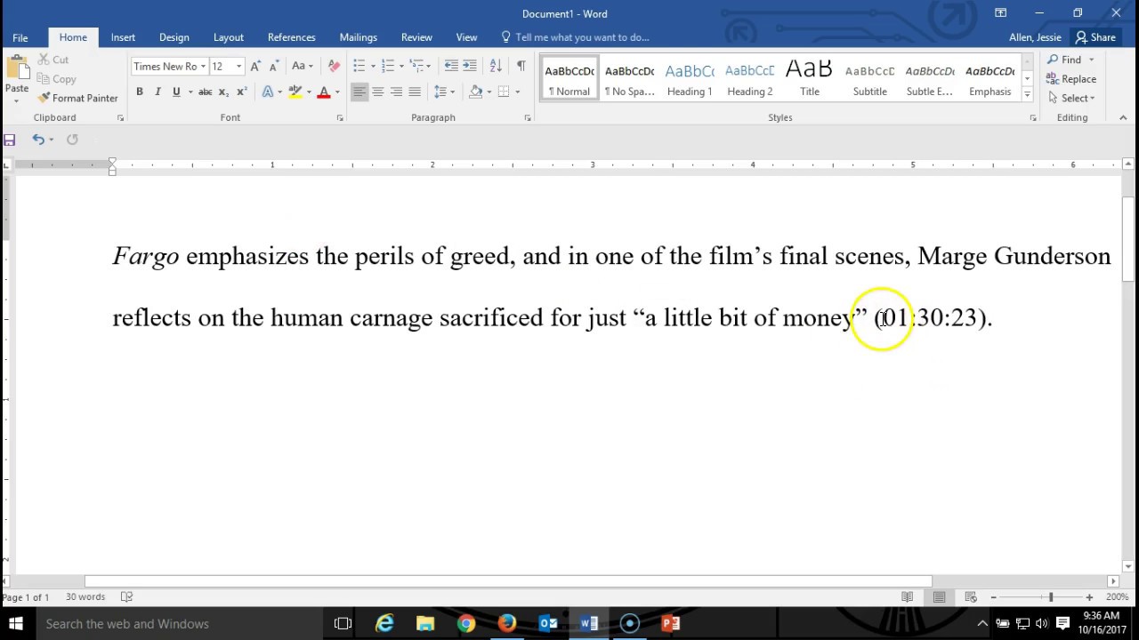 how do you quote a movie in an essay mla