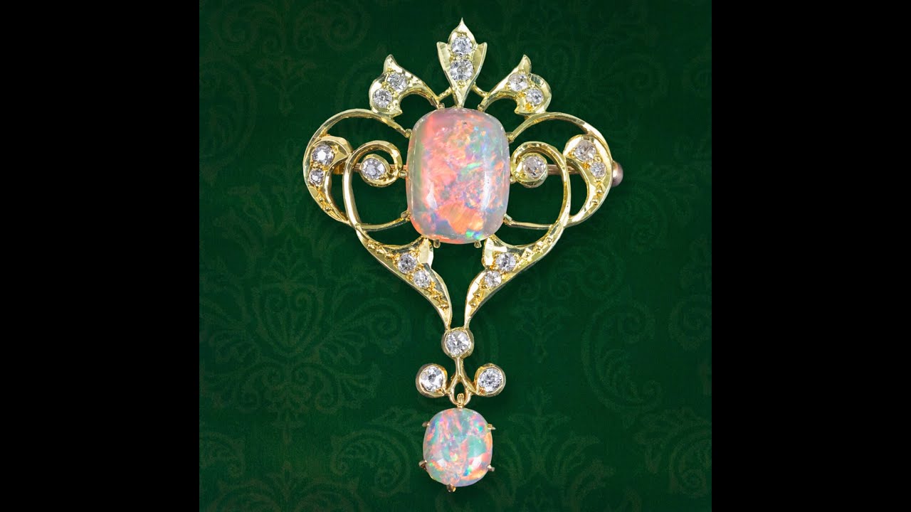 Antique Victorian Opal Diamond Brooch Pendant 15ct Gold With Box