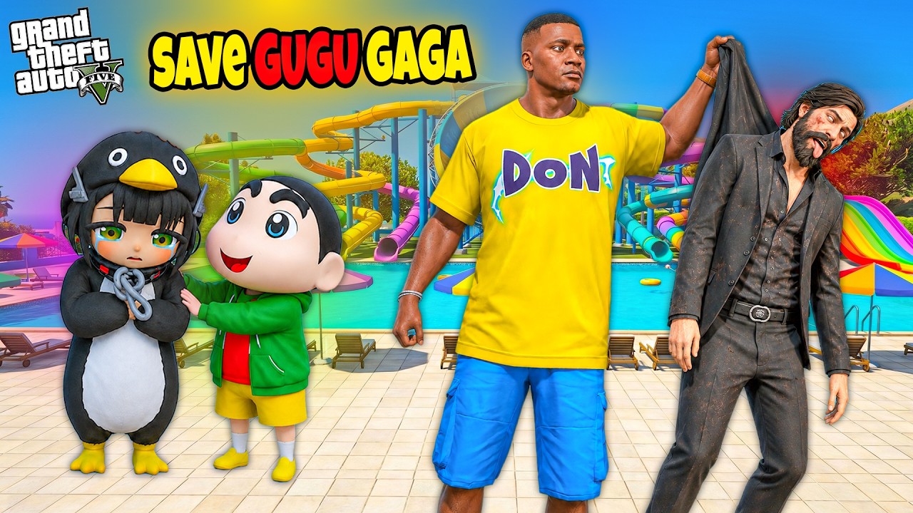 Franklin Saves Gugu Gaga From Purple Gang! 😱 Water Park Adventure | GTA 5 Malayalam
