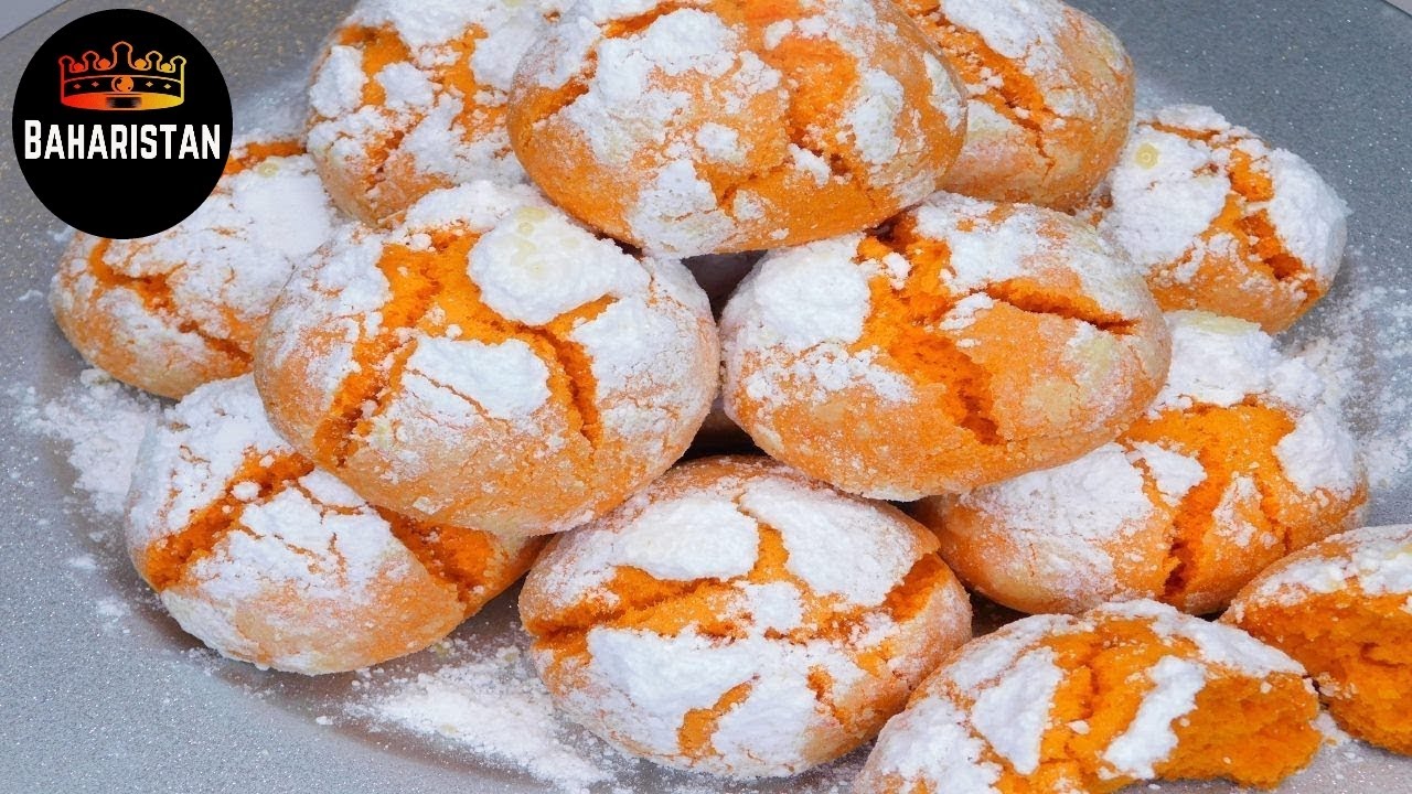 Fresh Orange Crinkle Cookie Recipe // طرز تهیه کلچه / کوکی ترک خورده مالته / پرتقال