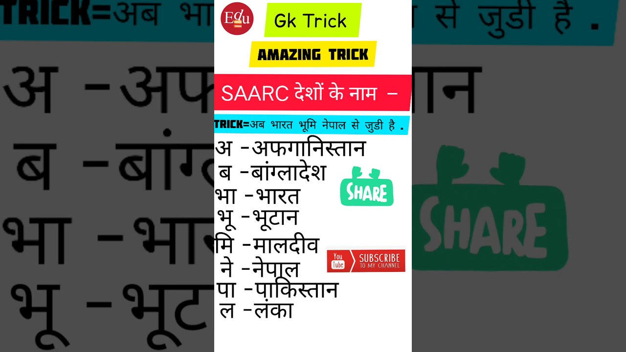 Gk Trick SAARC Countries Name Gk in hindi Education ADDACrazyGkTrick
