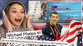 New Zealand Girl Reacts to MICHAEL PHELPS 8TH GOLD AT BEIJING OLYMPICS - 4 x 100m Medley Relay 😱