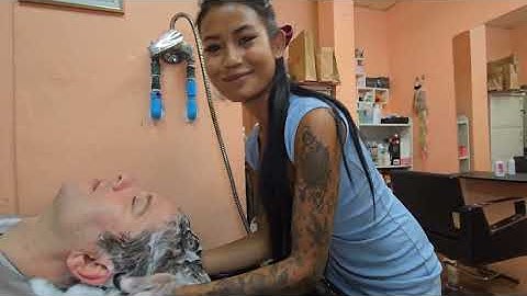 💈BARBER GIRL CREAM likes you RELAXED! (HEAD MASSAGE & Hair Washing ASMR) Pattaya, Thailand 🇹🇭