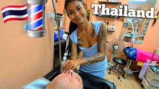 💈BARBER GIRL CREAM likes you RELAXED! (HEAD MASSAGE &amp; Hair Washing ASMR) Pattaya, Thailand 🇹🇭