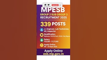 📢 MPESB Group 2 Sub Group 3 Recruitment 2025 – Apply Online for 339 Posts | Last Date 23 Sept