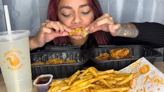 ASMR POPEYES GARLIC PARMESAN, HONEY BBQ AND FRIES!!