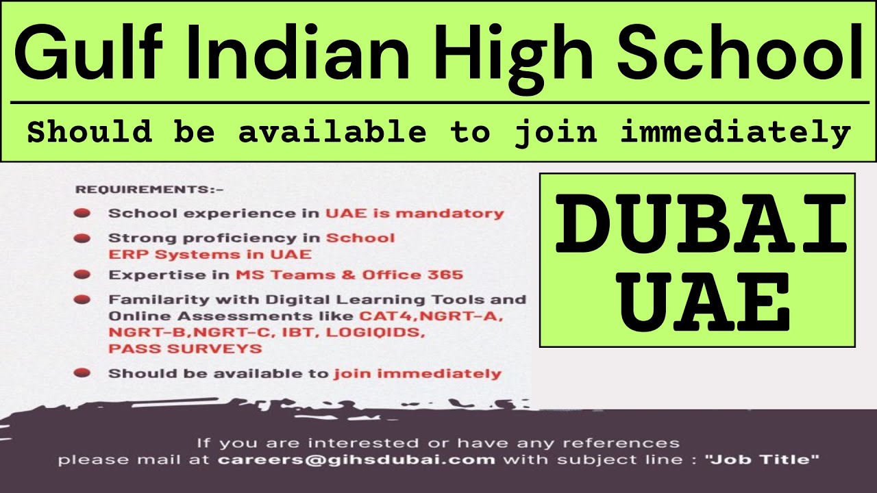 Teaching Jobs in Dubai | Teaching jobs in foreign countries | join immediately