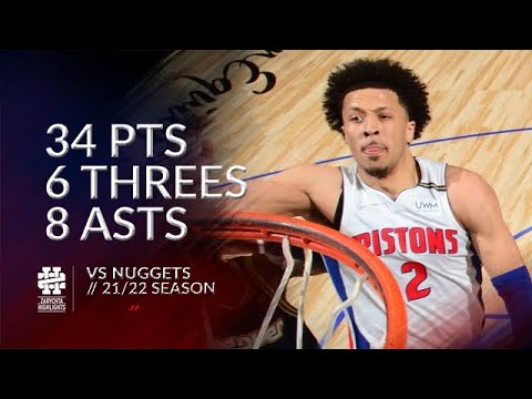 Cade Cunningham 34 pts 6 threes 8 asts vs Nuggets 21/22 season