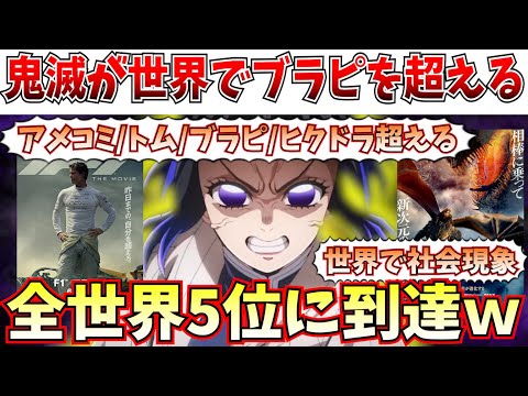 【朗報】遂に世界5位へ…鬼滅がF1とヒックとドラゴンを超えて全世界ランキングで5位へ…残す作品はあと4つ…【劇場版「鬼滅の刃」無限城編 第一章 猗窩座再来/チェンソーマン レゼ篇】