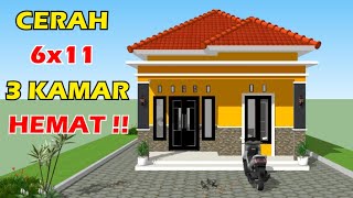 Desain Rumah Minimalis Ukuran 6x11 Meter | 3 Kamar Tidur