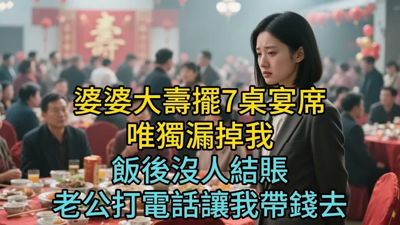 婆婆大壽擺7桌宴席，唯獨漏掉我，飯後沒人結賬，老公打電話讓我帶錢去！