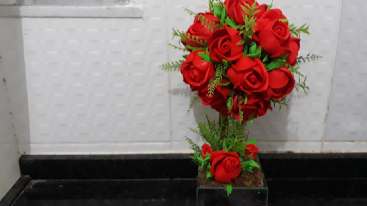 topiaria em eva botao de  rosa sem frizador