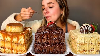 FATIA DE BOLO DE CHOCOLATE, MORANGO E PUDIM FESTIVAL DE FATIAS GIGANTES MUKBANG BRASIL | CAMILE ASMR