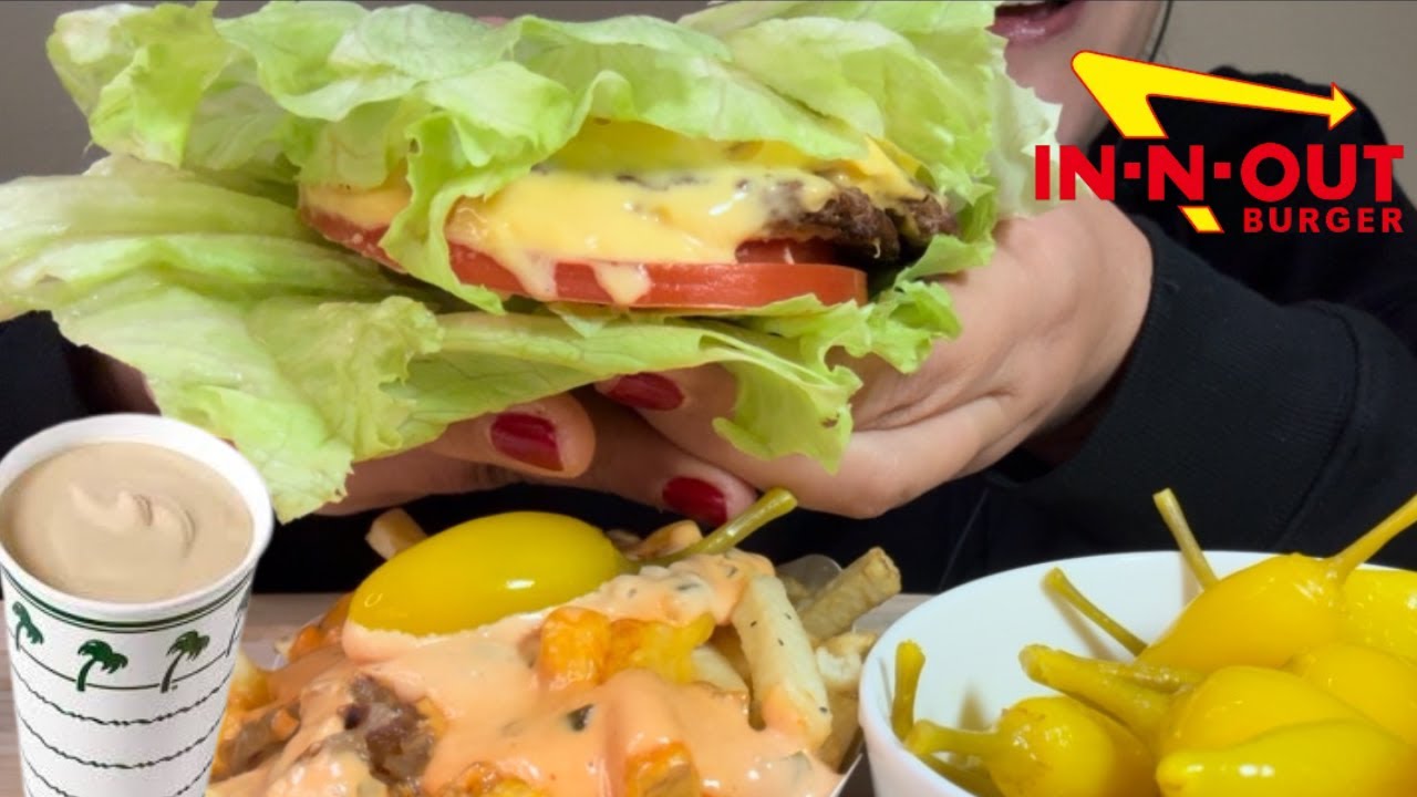 IN N OUT PROTEIN STYLE DOUBLE CHEESEBURGER + ANIMAL FRIES  l  ASMR EATING SOUNDS  l  DE Lets Eat