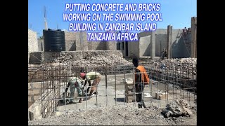 PUTTING CONCRETE AND BRICKS ON THE SWIMMING POOL #build #zanzibar #africa #pajebeach #share #island