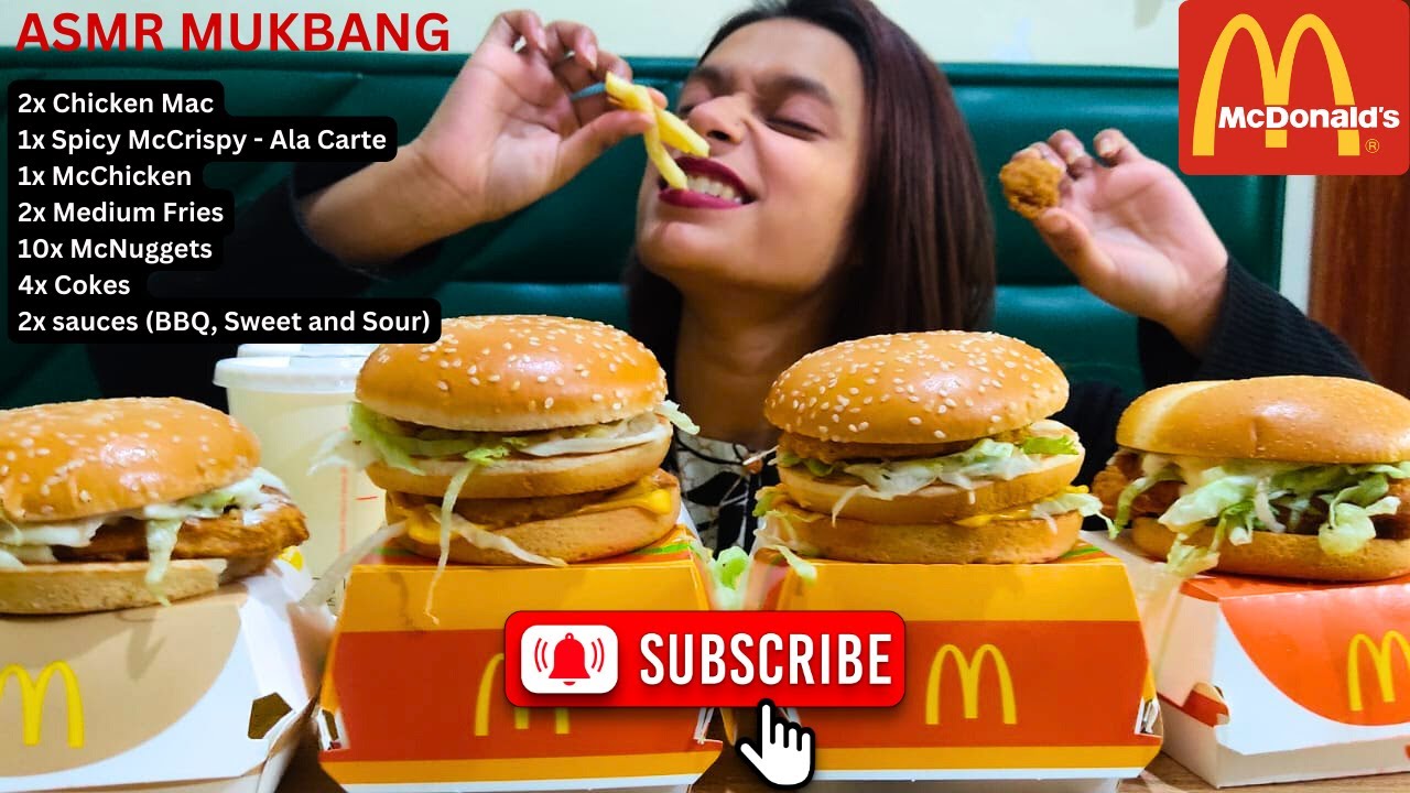 🍔🍟 ASMR MUKBANG McDonald's 4 Burgers, 4 Fries, 4 Drinks, 10 McNuggets!  | Aleena ASMR Mukbanger