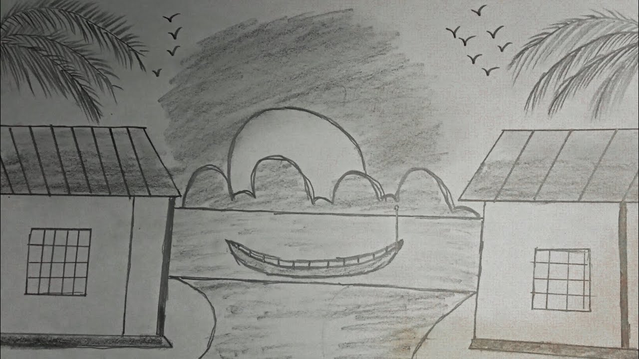 How to Draw a Sunset🌅🌄 Scenery Drawing। Easy sunset scenery drawing ...
