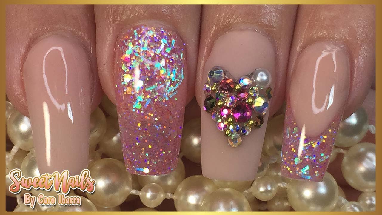 UÑAS ROSAS Con Glitter en Punta Coffin CORTAS - thptnganamst.edu.vn