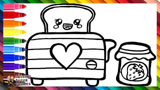 Dessiner Et Colorier Un Grille pain Avec De La Confiture De Fraises 🍞💜🍓🌈 Dessins Pour Enfants