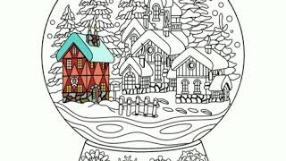 HappyColor Completed Coloring Page Winter Village Snow Globe