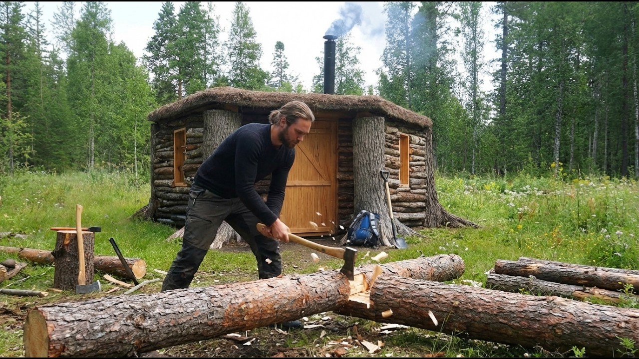 Building a Log Cabin in the Woods By Myself (ASMR) - YouTube