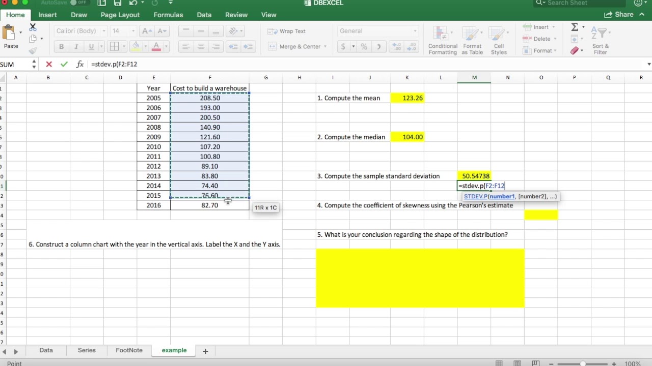 calculate mean in excel