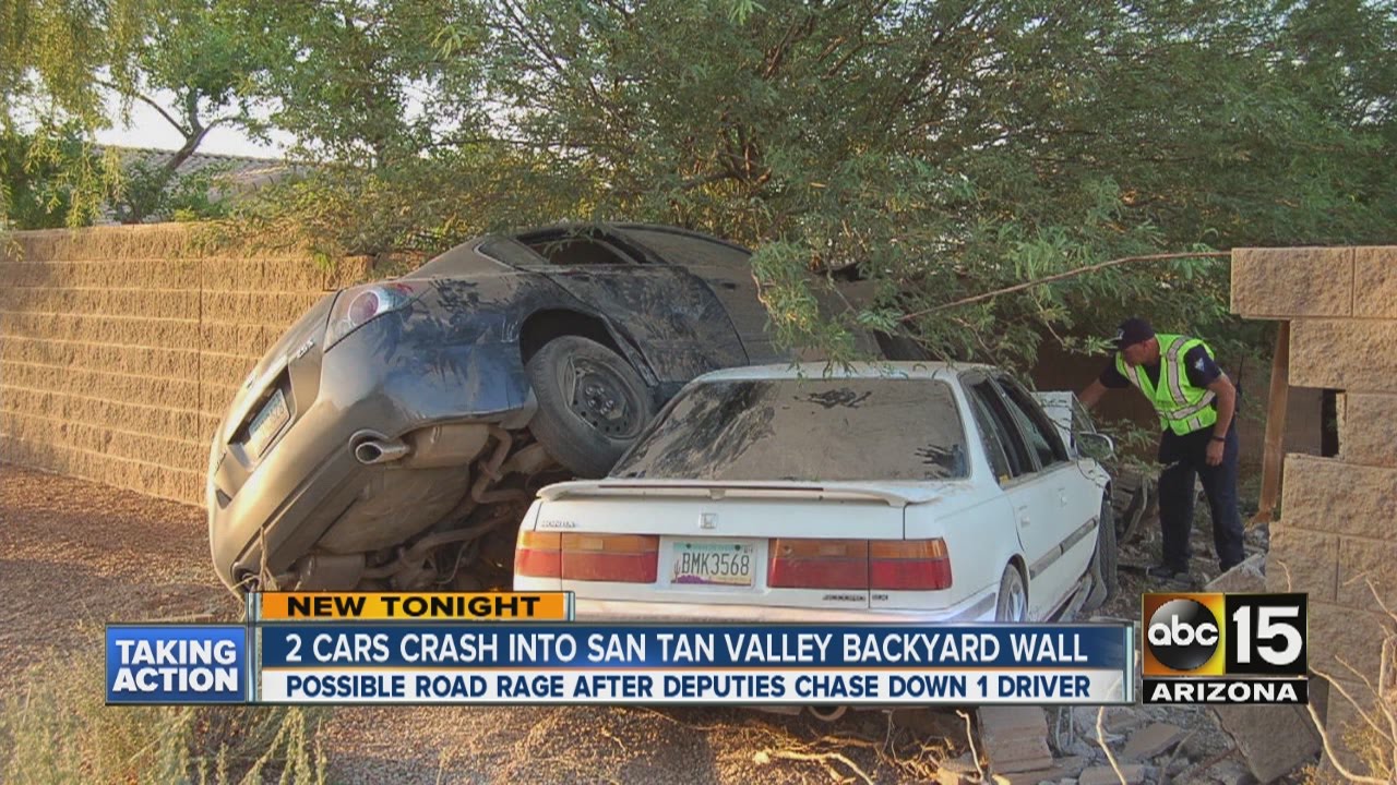 Two cars crash into San Tan Valley backyard wall YouTube
