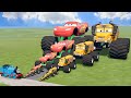 Big & Small Monster Truck Miss Fritter vs Mcqueen vs Thomas the Tank Engine Train | BeamNG.Drive