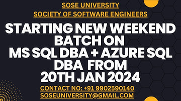 Starting New Weekend Batch on MS Sql DBA + Azure SqlDBA from 20th Jan 2024 || Contact +91 9902590140