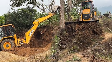 Cutting Hill, Felling Trees, Whole Villagers gather to Watch as JCB Backhoe Works on this Road