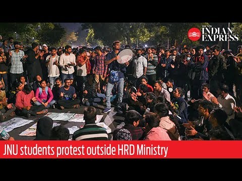 JNU students protest outside HRD Ministry