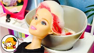 リカちゃん 美容室でヘアアレンジ❤ バービー 髪の毛キラキラ大変身❤ リアルシャンプーやヘアカラーにヘアカット★ おもちゃのスパークルスタイルサロン 人形 アニメ ここなっちゃん