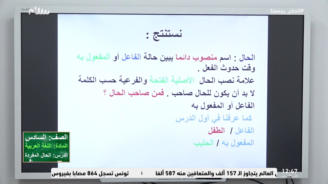 التعليم التلفزيوني | .. درس نحو – الحال المفردة من مادة اللغة العربية للصف السادس