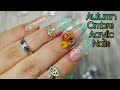 Sculpted Mint Acrylic Nails & Autumn Ombre 3d Roses