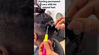 Starting permanent Locs with his natural hair using gorilla gel & a crochet needle.#viral#shorts