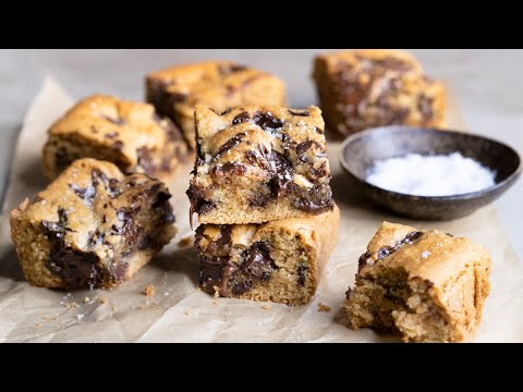 Easy Chocolate Chip Tahini Blondies, gluten-free, paleo, with almond flour - Real Food Healthy Body