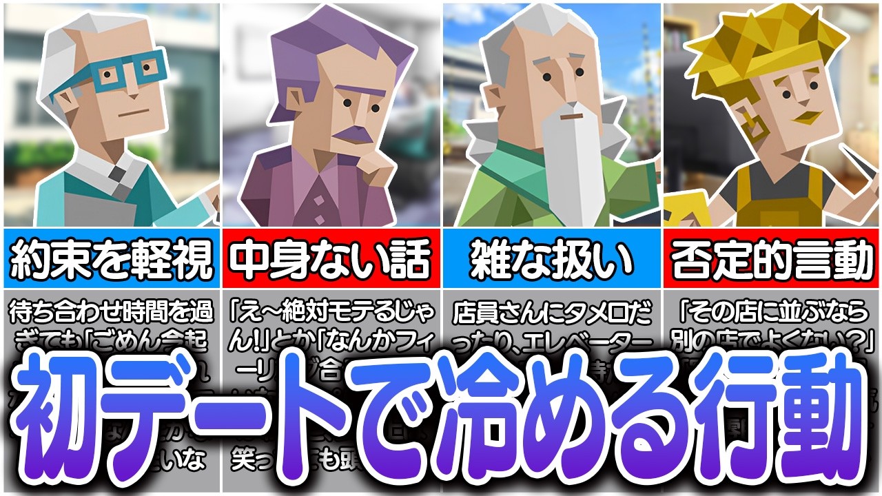 【100年の恋も即冷める】全16タイプの『初デートで一発アウトな行動・・・』【MBTI】