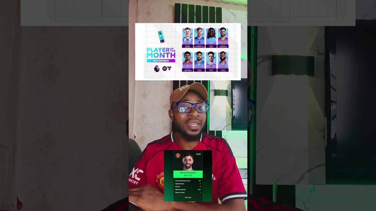 Bruno Fernandes has been nominated for premier league best player of the month of November. . .