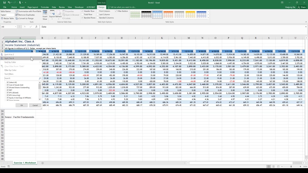 Excel 16 pivot table