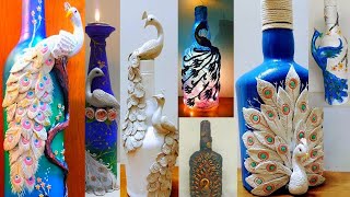 7 Peacock  Design  Bottle Art / Unique Bottle Art
