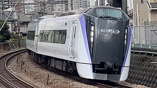 E353系モトS101編成+モトS201編成(トプナン同士で連結) 特急あずさ33号松本行き@中央線快速E233系トタT4編成 中央特快東京行き 西八のカーブ通過シーン