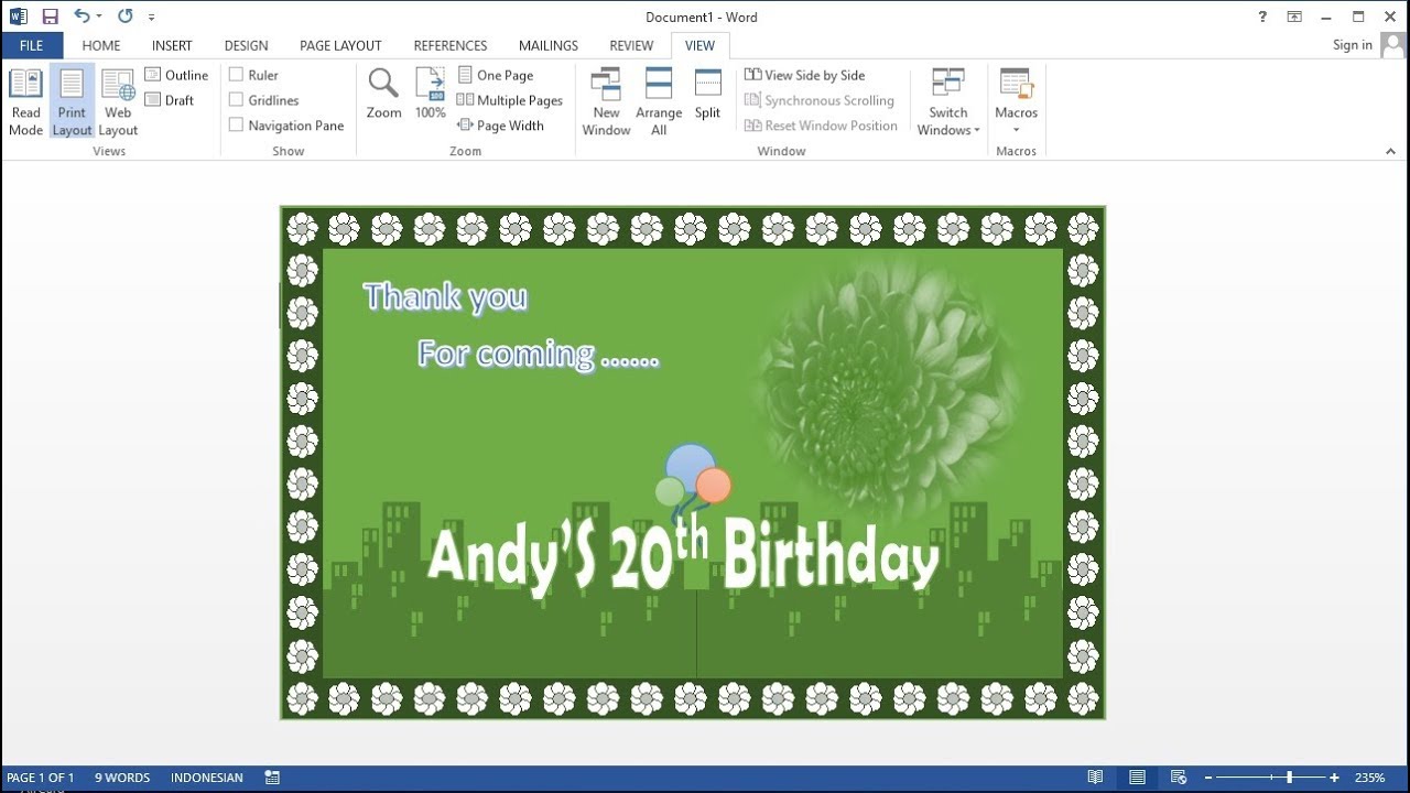 Belajar Microsoft Word 2013 Cara Membuat Kartu Ucapan Terima Kasih Anda Sendiri Di Ms Word Youtube