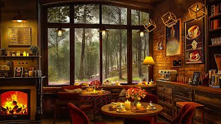 Smooth Jazz Background Music with Crackling Fireplace in Cozy Coffee Shop Ambience for Work, Focus