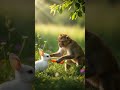 Monkey help eating carrot to a rabbit. #viralshort #shortsfeed #funnyshorts