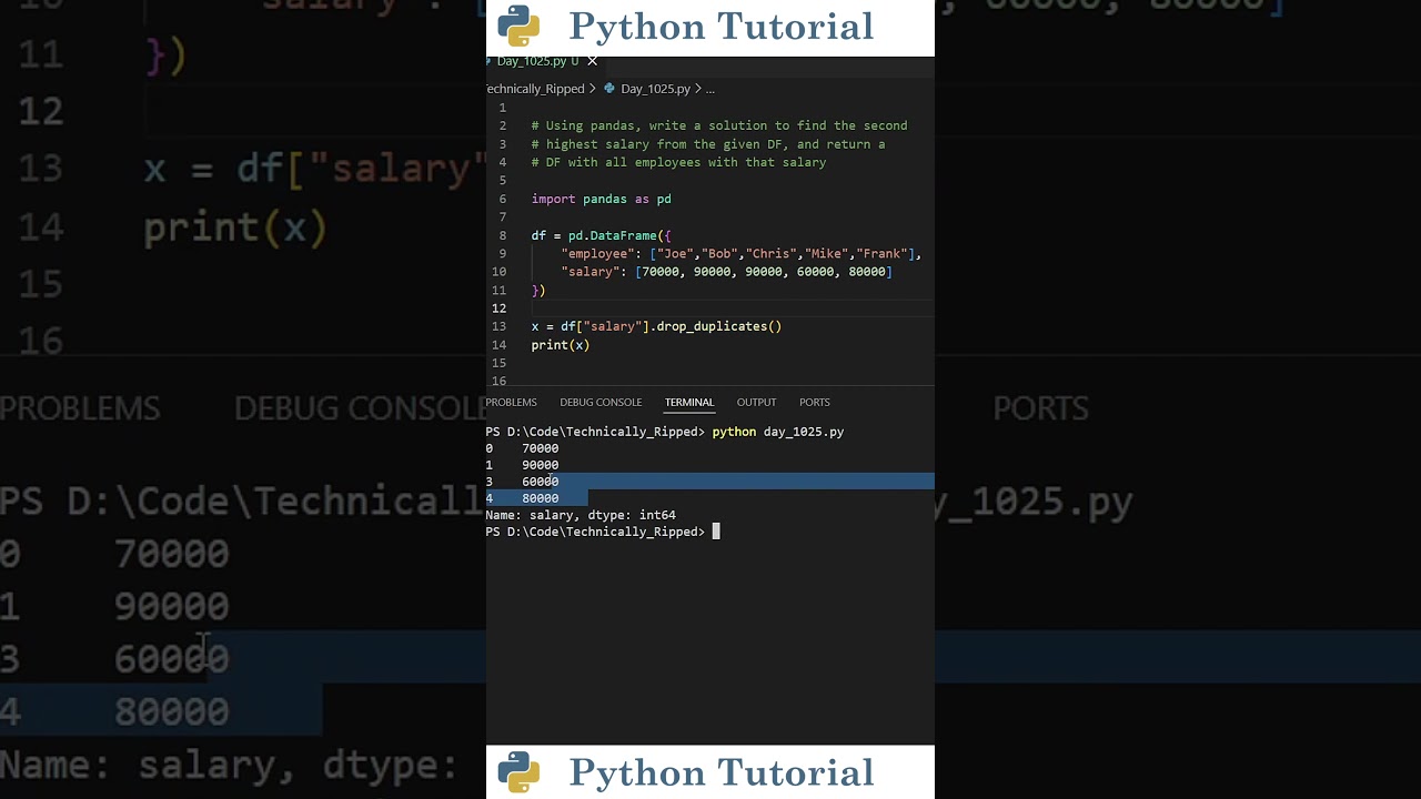 Вопрос на собеседовании по Pandas: Вторая по величине зарплата | Учебник по Python