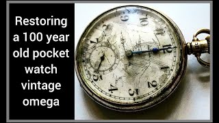 100 YEAR OLD OMEGA pocket watch restoration LEFT IN A TOOLBOX |  crystal scratch removal tutorial
