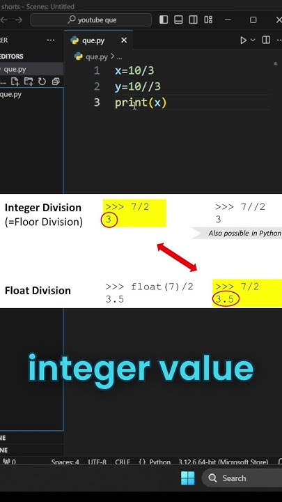 floor (//) division v/s integer(/) division #coding web development # ...
