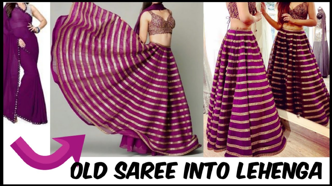 DIY : A-Line Lehenga cutting and stitching in just 10 minutes Reuse Old  saree/Fabric - YouTube