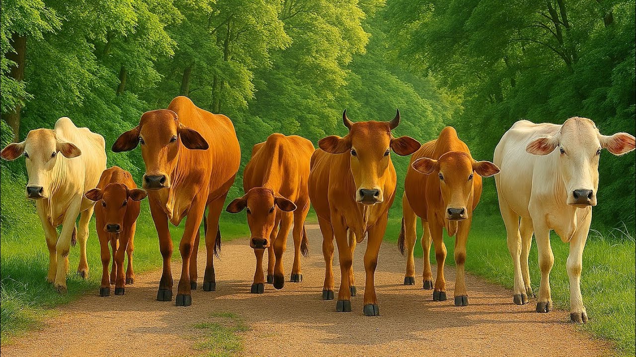 Default Cow Morning activity of developing tame cows, cute crowd of fat cows, Cow ...