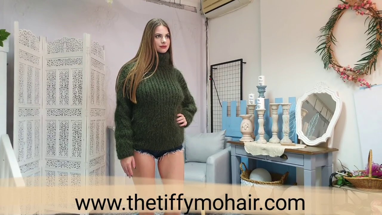 Ribbed Green Mohair sweater , knitted 